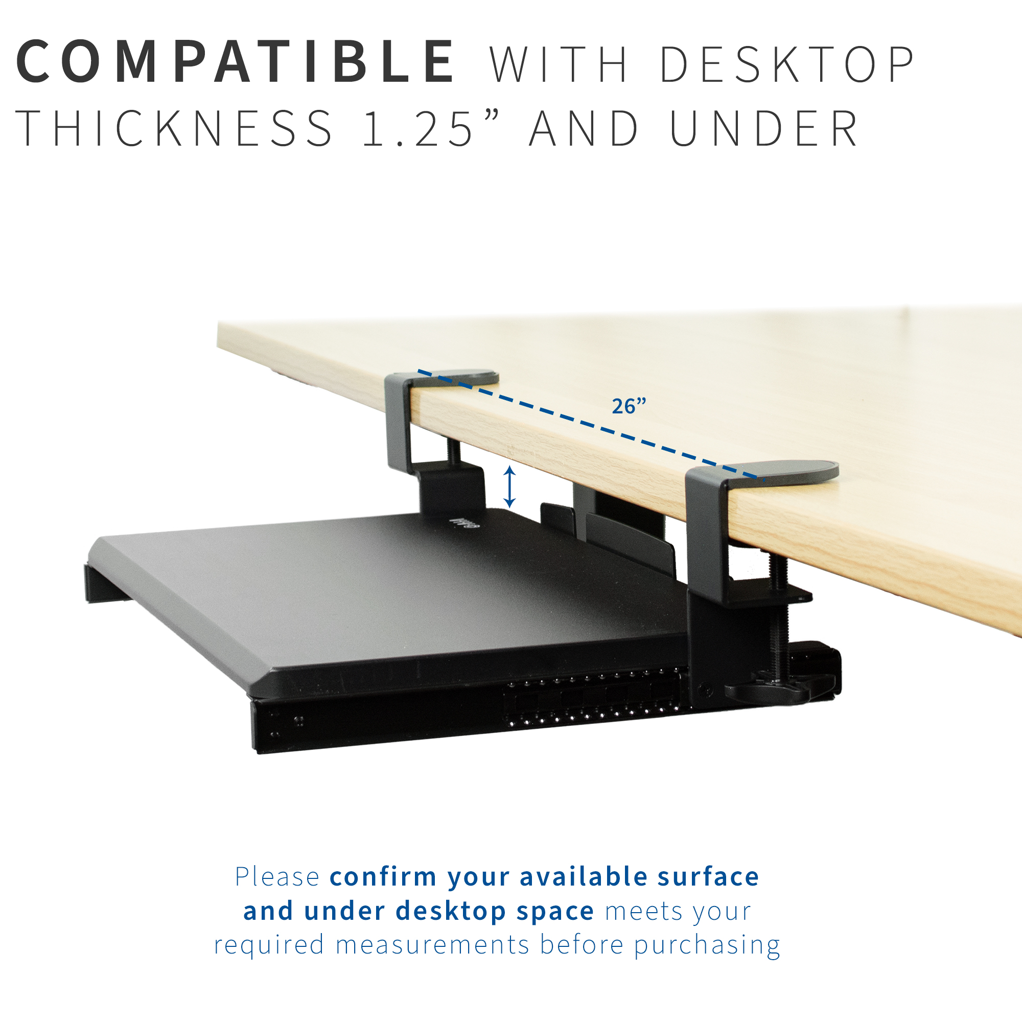VIVO Black Small Clampon Computer Keyboard and Mouse Under Desk Slider